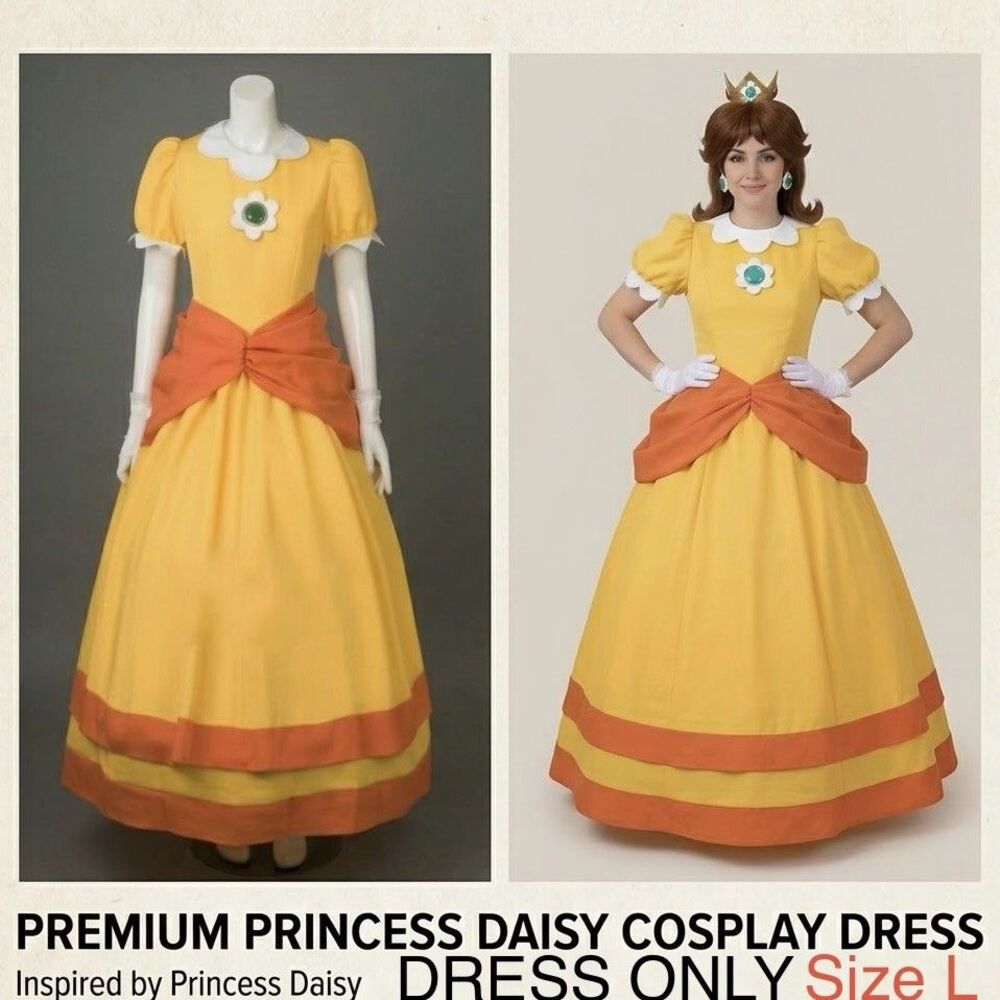 Super Mario Princess Daisy Cosplay Costume Dress  Adult size Large Halloween ￼